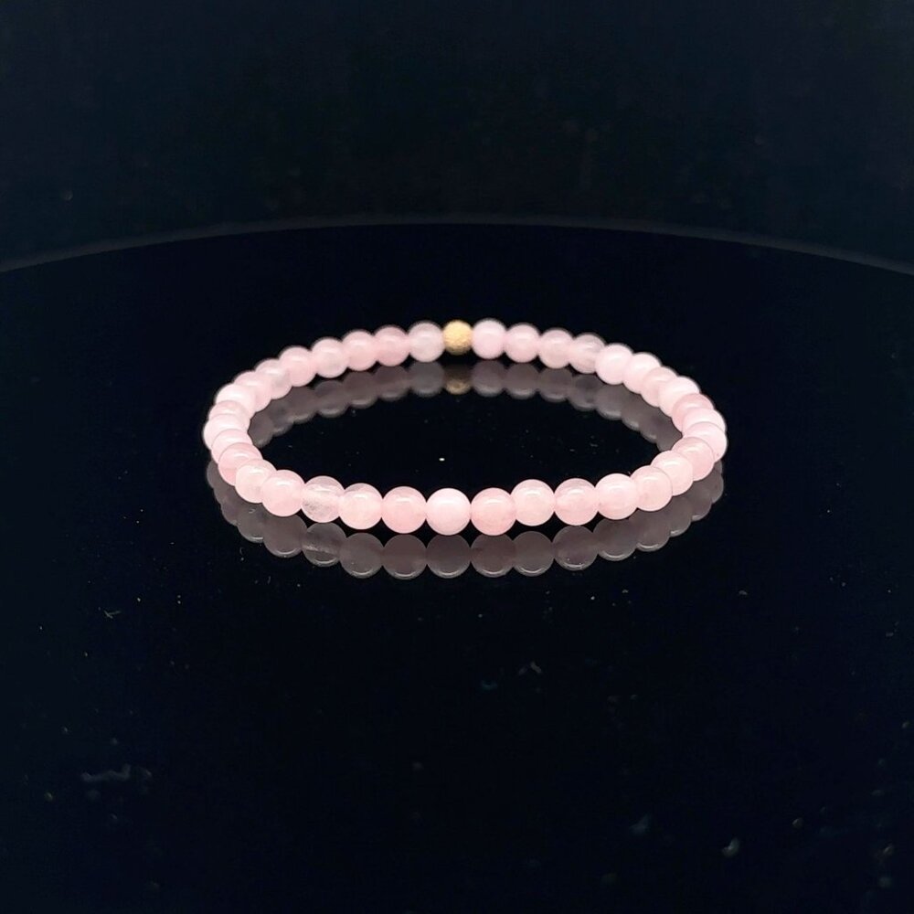 Gemstones Rose Quartz Mini 4mm Stretchable Bracelet 14k Gold Bead Charm Stardust - Picture 4 of 6